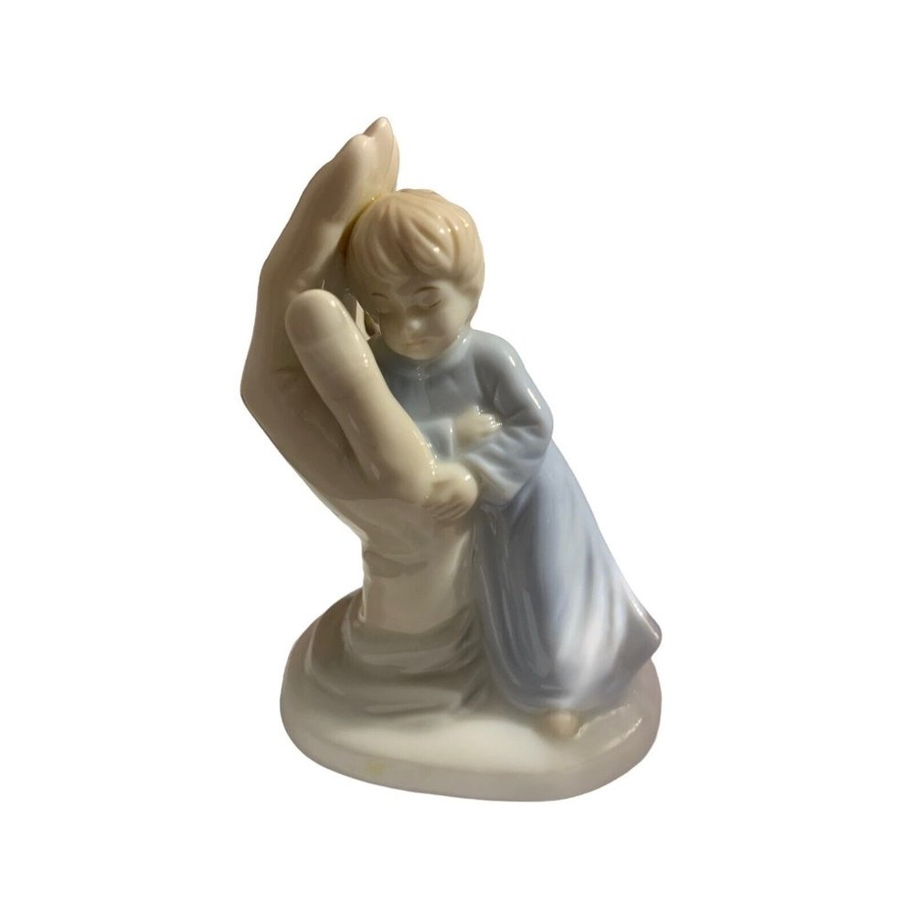 Roman, Boy in Palm of Hand Figure Blue white 4 inch tall